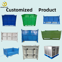 EASYLINK - Chariot pliable robuste en treillis métallique avec barre de remorquage et roulettes, conteneur de stockage d'entrepôt empilable et pliable