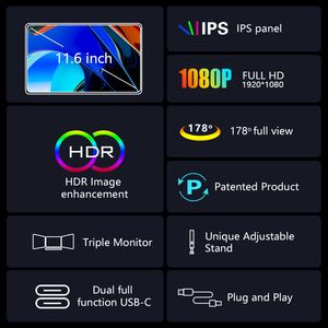 Nhà Máy Giá USB C 1080P IPS xách tay màn hình Slim Tri màn hình với HDR cho máy tính xách tay hỗ trợ ba màn hình hiển thị - Product Image 3