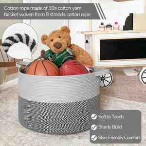 90L <b>Large</b> Woven <b>Storage</b> <b>Baskets</b> for Laundry Pillows Toys Decorative Cotton Rope <b>Basket</b> with Handles for Bedroom Nursery - Product Image 2