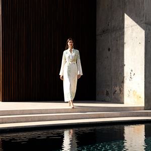 Robe Abaya élégante en polyester avec strass thermocollants de qualité supérieure pour femmes musulmanes, idéale pour les occasions de soirée - Product Image 1