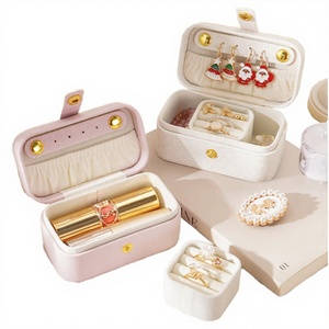 Portable <b>Mini</b> Velvet PU Leather Travel Jewelry Case with Gift Box 9.5x5x5cm for Earrings Ear Chains <b>Lipstick</b> Ring Storage - Product Image 1