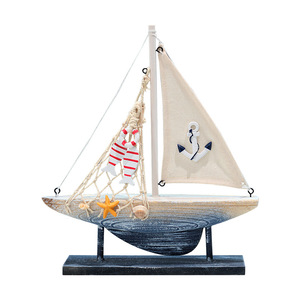 Mediterranean Sailboat Model Wooden Boat Decorative Craft Home Decoration Retro Style <b>Light</b> Blue And Dark Blue Single Piece - Product Image 3