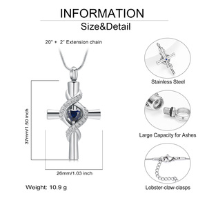 Collar de urna de Cruz infinita de joyería de cremación para cenizas con incrustaciones de corazón colgante de cristal recuerdo regalo conmemorativo para mujeres y hombres - Product Image 2