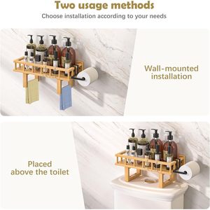 Bamboo Storage Rack For Bathroom And <b>Kitchen</b> With <b>Paper</b> Holder Freestanding Wooden Organizer Shelf Rectangular Shape Durable - Product Image 2