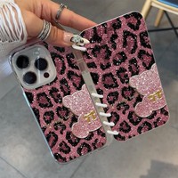 Étui antichoc en silicone à motif léopard tendance pour 17 Pro Max/16/15/14/13 avec couvercle rabattable style carnet
