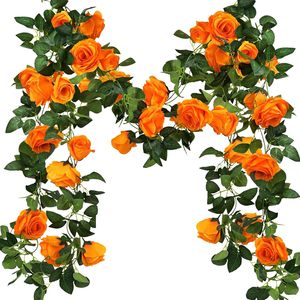 Artificial Orange Rose <b>Vines</b> 2M Silk Flowers High Simulation For Wedding Home Decor Outdoor Use - Product Image 1