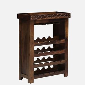 Meuble bar en bois de Sheesham de qualité supérieure, finition teck provincial, unité de rangement pour vin en bois massif pour bar à domicile, salon, salle à manger - Product Image 4