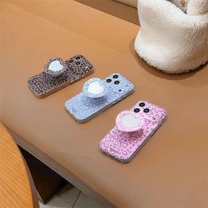 IMD Leopard Print Graphic Mirror Bracket Mobile Phone case for iPhone 17 16 15 Pro Max Air love Stand Cute Cartoon Holder Cover - Product Image 5