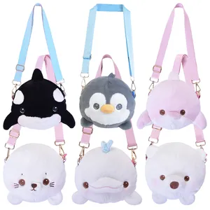 Cute Sea Animals Crossbody Bag Kids Plush Bags Cartoon Stuffed Animals Penguin Shark Whale Plush Shoulder Bag