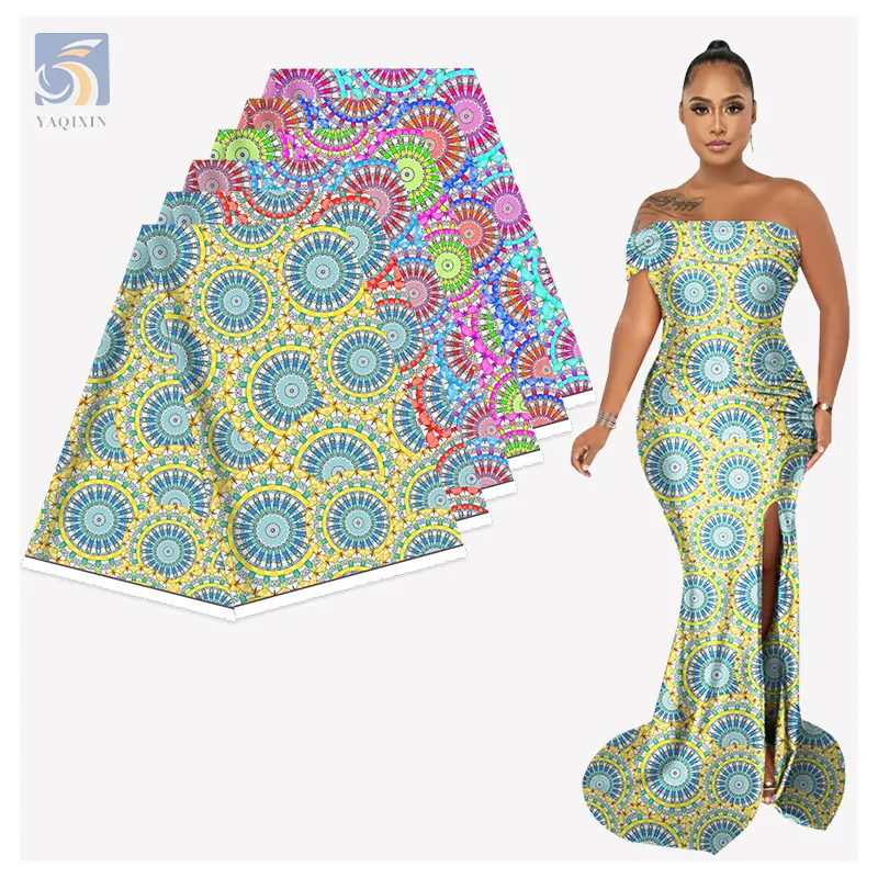 Gaun pernikahan Nigeria motif gaya Afrika kualitas tinggi kain cetak Digital desain geometris 50 yard pada kain