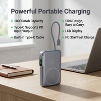 Batterie externe magnétique sans fil 10000 mAh, charge rapide 35W, câble intégré, écran TFT, support, OEM ODM, moule privé, vente en gros