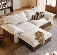 Sofá Cama Plegable de Doble Uso, Estilo Moderno, Multifuncional, Extensible, con Estructura de Madera Vintage y Tapizado de Algodón y Lino