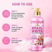 Faible MOQ ODM/ODM Gel Douche Moussant Exfoliant Snail White 1000ml Formule Nettoyante en Profondeur à la Vitamine E Élimine l'Acné et les Acariens