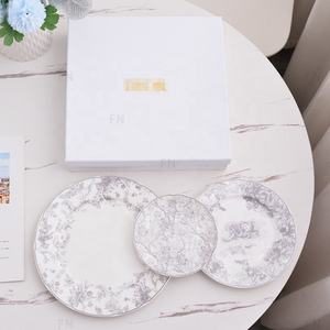 Service de vaisselle en porcelaine osseuse de haute qualité, motif tigre de la jungle gris, assiettes de 6, 8 et 10 pouces, assiettes à dîner - Product Image 1