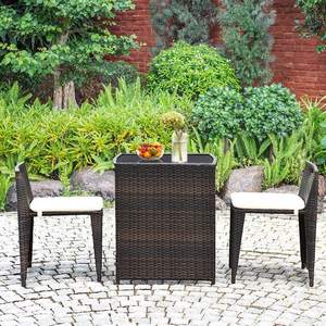 ¡Patio <span class=keywords><strong>3</strong></span> piezas <span class=keywords><strong>bistro</strong></span> mesa de café conjunto de mimbre al aire libre muebles de mimbre jardín sofá silla con cojín pequeño ahorro de espacio! - Product Image 3
