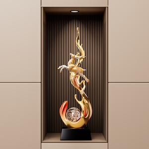 Sculpture de cerf dorée, ornement Feng Shui, décoration murale de luxe en résine pour entrée, salon, niche - Product Image 1