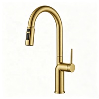 Robinet de cuisine commercial en acier inoxydable brossé couleur canon de fusil doré, chaud/froid, extractible, 1 trou, monocommande, avec cartouche céramique, haute qualité
