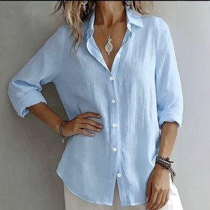 White <b>Linen</b> Blouse Shirt Loose Fit Long Sleeve Button Front Casual Women <b>Top</b> - Product Image 4