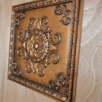 Carrelage de plafond Faux étain 3D Décor Panneaux muraux PVC Ignifuge Décoration intérieure Carreaux carrés pour salle de bain PL08 Cuivre archaïque