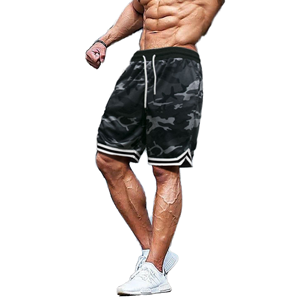 Pantalones cortos de baloncesto con estampado de camuflaje para hombre – Pantalones cortos deportivos de malla de secado rápido – Pantalones cortos de gimnasio con estampado de camuflaje gris – Pantalones cortos de entrenamiento a rayas para hombre - Product Image 1