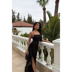 <b>Black</b> Bedhany Long <b>Floor</b>-<b>Length</b> Ball Gown <b>Dress</b> with Rose Detail and Slit XS Size Women's Prom Evening <b>Dress</b> Empire Waistline - Product Image 2