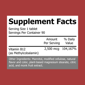 Private Label Vitamin B12 <b>Tablets</b> with Supports Healthy Energy Levels Helps Maintaina Calm Mood Naturally Sweet Cherry Flavor - Product Image 2