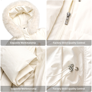 <strong>Women'S</strong> Solid Color Front Zip Pocket Fuzzy Patchwork Hooded Parka Jacket Duck Down Fur Collar Padded Puffer <strong>Coat</strong> - Product Image 3