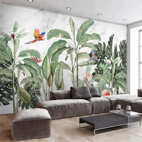 Papier Peint Personnalisé Imprimé 3d Tropical Jungle Paysage Peint À La Main Plante Bananier Feuille Fleur Oiseau Lac Papier Peint Mural Mur