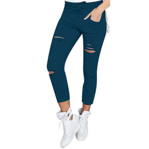 <span class=keywords><strong>Pantalon</strong></span> slim déchiré extensible pour femme, décontracté, moulant, sexy - Product Image 2