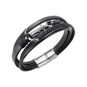 SANKYLIN Bijouterie tendance Vente en gros Bracelet pour homme en cuir acier inoxydable fait à la main logo personnalisé