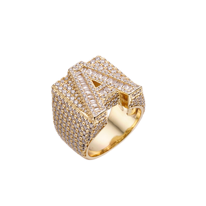 Custom Hiphop Big Bling Full Iced Out Cz <strong>Moissanite</strong> Brass 925 Silver a to Z 26 Letter baguette <strong>Rings</strong> for <strong>Men</strong> - Product Image 1