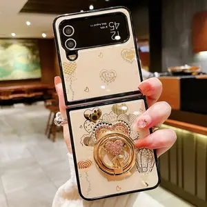 luxurious diamond inlaid love with bracket Phone Case For Samsung for Galaxy Z Flip 5 3 4 Cute folding screen Shockproof Cover