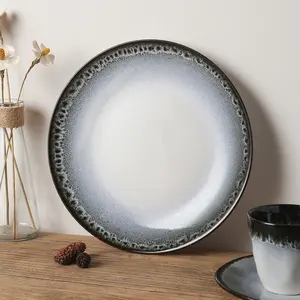 10 Inch Reactive Glaze Black White Stoneware Plates Sets Dinnerware Tableware Platos Ceramic Dinner Plates Dishes