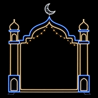 Metallrahmen-Moschee-Bogen Gold-Blau Umrandeter Halbmond-Turm Minarett Ramadan-Motiv Licht für Straßenlaternen Festival-Dekoration IP65