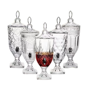 Dispensador de bebidas de tarros de vidrio de alta calidad de 2/3/4/5L para fiesta de Hotel, dispensador de jugo transparente grabado con grifo de Metal - Product Image 1