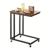 Table d'appoint moderne de luxe en métal et bois en forme de C avec roulettes réglables, meuble mobile et écologique pour salon et chambre à coucher