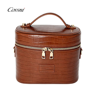 Sac de maquillage personnalisé haut de gamme en cuir de crocodile PU avec fermeture éclair, sac à bandoulière portable, rangement à main avec certification BSCI