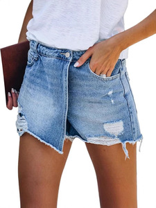 Yuhong 2026 Nuevo Estilo Verano Superventas Vintage Ecológico Casual Vaqueros Cortos Lavados con Agujeros Azul Claro para Mujer - Product Image 5