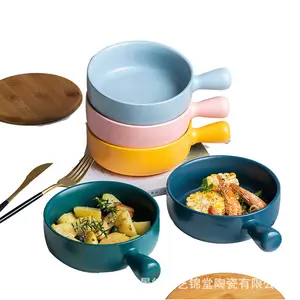 Ceramic Baked Bowl Nordic household rice instant noodel soup bowls Large capacity tableware with handle Baking plate