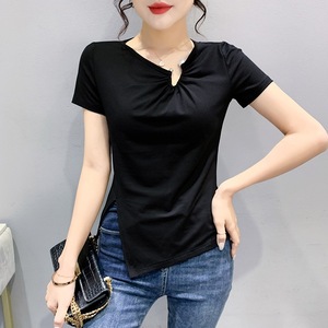 T-shirt da donna con maniche corte plissettate, stile sud-est asiatico, <span class=keywords><strong>top</strong></span> sexy con spacco. - Product Image 2