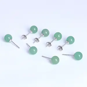 S925 sterling silver aventurine jade earrings women fashion natural jade round bead earrings stud