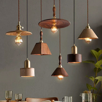 Lustre en bois massif pour restaurant japonais, comptoir de bar, style rétro, fer forgé, chambre à coucher, chevet, couleur noyer, LED, hauteur réglable