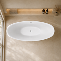 Bañera Ovalada Blanca de 850 mm de Ancho con Respaldo Alto y Profundidad Extra de 680 mm, Tamaño Personalizado para Baño de Villa