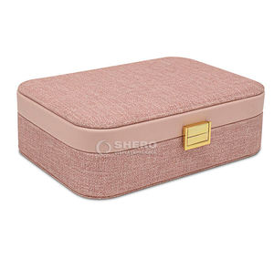 Boîte de rangement portable sur mesure en toile de chanvre pour bijoux, style luxe léger, pour boucles d'oreilles et colliers, organisateur de bijoux en lin - Product Image 4