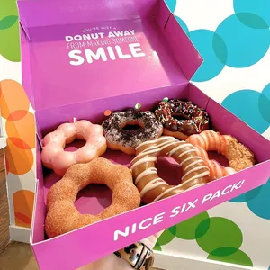 免费设计可重复使用的定制标志折叠一体式豪华面包店摩奇甜甜圈包装盒