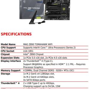 Nuevo M a G Z890 TOMAHAWK WIFI Ultra 9 DDR5 5G Lan WIFI7 PCIe 5,0 LGA 1851 CPU para 15th CPU Ultra 9/7/5 285K 265K 245K Procesador - Product Image 6