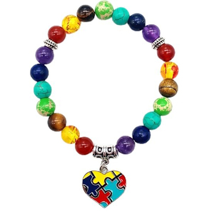 <span class=keywords><strong>Bracelet</strong></span> de Sensibilisation à l'Autisme, <span class=keywords><strong>Bracelet</strong></span> Perles Pierres Naturelles 7 Chakras, Pendentif Puzzle, <span class=keywords><strong>Bracelet</strong></span> Élastique Guérison des Chakras en Cristal - Product Image 3