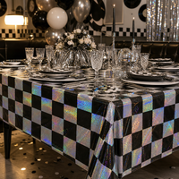 Nappe en PEVA imperméable, noire à carreaux holographiques, jetable, rectangulaire, en plastique, pour anniversaire, banquet, fête