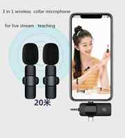 Microphone Lavalier Sans Fil K15 pour iPhone, Android et Appareil Photo, Mini Microphone 3-en-1 2.4G à Latence Ultra-Faible pour Enregistrement Vidéo/Vlog