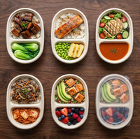 23cm 2-delige ovale suikerrietbagasse ecologische biologisch afbreekbare lunchbox 27oz ellipsvormige gedeelde schaal met deksel, geschikt voor magnetron